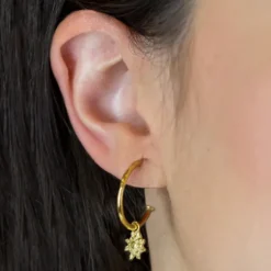 Pendientes Aro Eguzkilore Plata Dorada 20mm