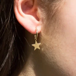 Pendientes Aro Estrella de Plata Dorada