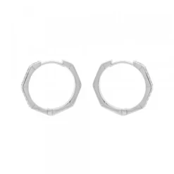 Pendientes Aro Hexagonal Plata y Circonitas 19mm