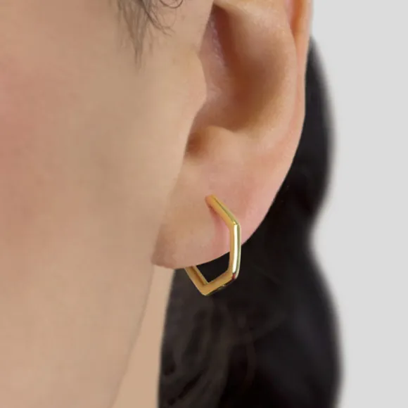 Pendientes Aro Hexagonal de Plata Dorada