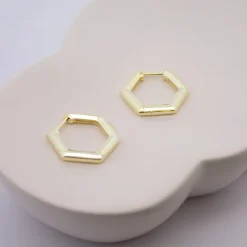Pendientes Aro Hexagonal de Plata Dorada