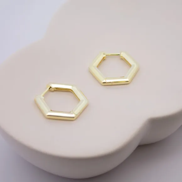 Pendientes Aro Hexagonal de Plata Dorada