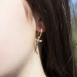 Pendientes Aro Libélula de Plata Dorada