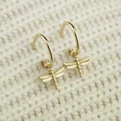 Pendientes Aro Libélula de Plata Dorada