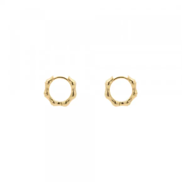 Pendientes Aro Mini Bambú de Plata Dorada