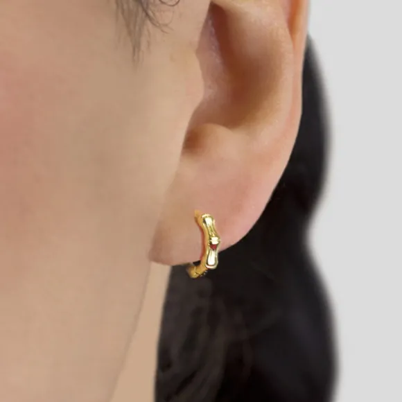 Pendientes Aro Mini Bambú de Plata Dorada