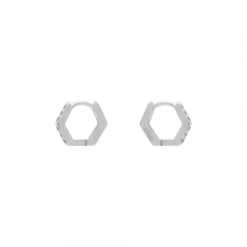 Pendientes Aro Mini Hexagon de Plata con Circonitas Blancas