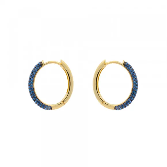 Pendientes Aro Plata Dorada y Circonitas Azules