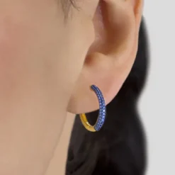 Pendientes Aro Plata Dorada y Circonitas Azules