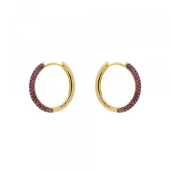 Pendientes Aro Plata Dorada y Circonitas Rosas