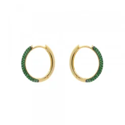 Pendientes Aro Plata Dorada y Circonitas Verdes