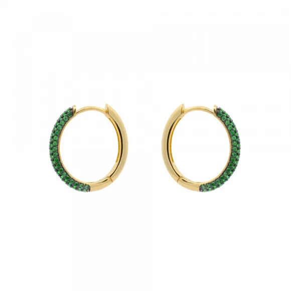 Pendientes Aro Plata Dorada y Circonitas Verdes