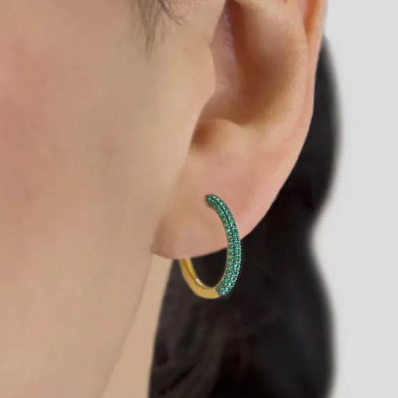 Pendientes Aro Plata Dorada y Circonitas Verdes