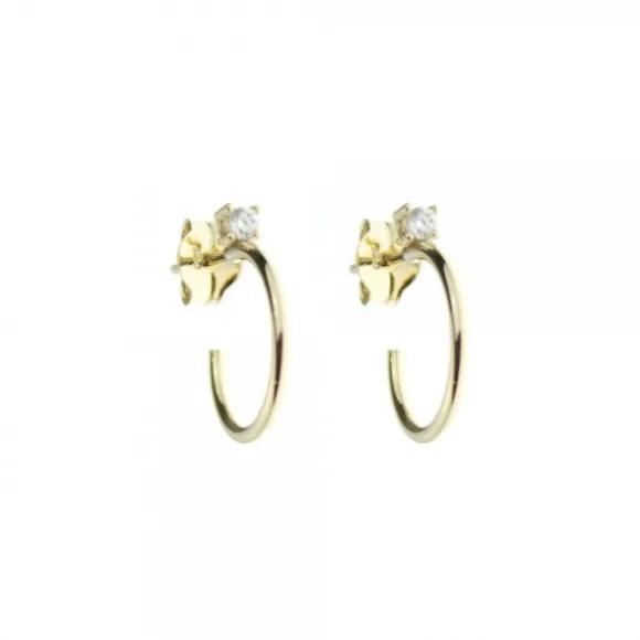 Pendientes Aro Plata Dorada Circonita 15mm