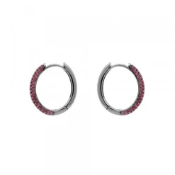 Pendientes Aro Plata Negra y Circonitas Rosas