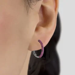 Pendientes Aro Plata Negra y Circonitas Rosas