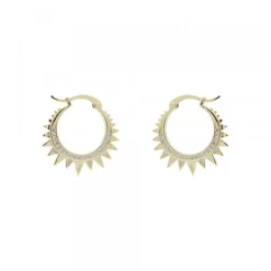 Pendientes Aro Punk Plata Dorada y Circonitas 15mm