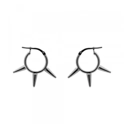 Pendientes Aro Punk Plata Negra 12mm
