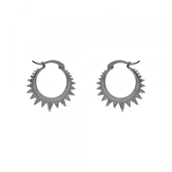 Pendientes Aro Punk Plata Negra y Circonitas 15mm