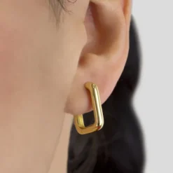 Pendientes Aro Rectangular Plata Dorada 18mm