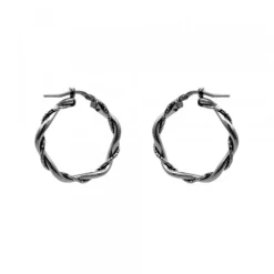 Pendientes Aro Trenzado Plata Negra 25mm