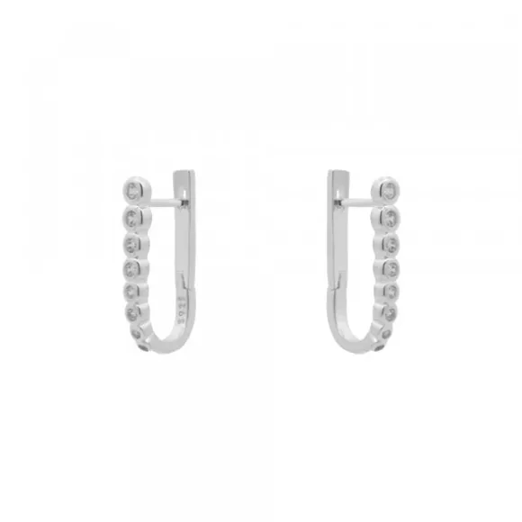 Pendientes Aro U Plata y Circonitas 18mm