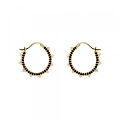 Pendientes Aros Punky Plata Dorada y Circonitas 17mm