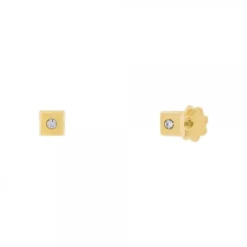 Pendientes Bebé Cuadrados Oro y Circonita 3mm