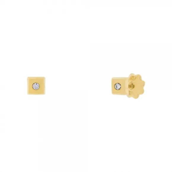 Pendientes Bebé Cuadrados Oro y Circonita 3mm