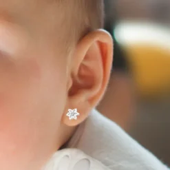 Pendientes Bebé Eguzkilore Oro Blanco y Diamante 5mm