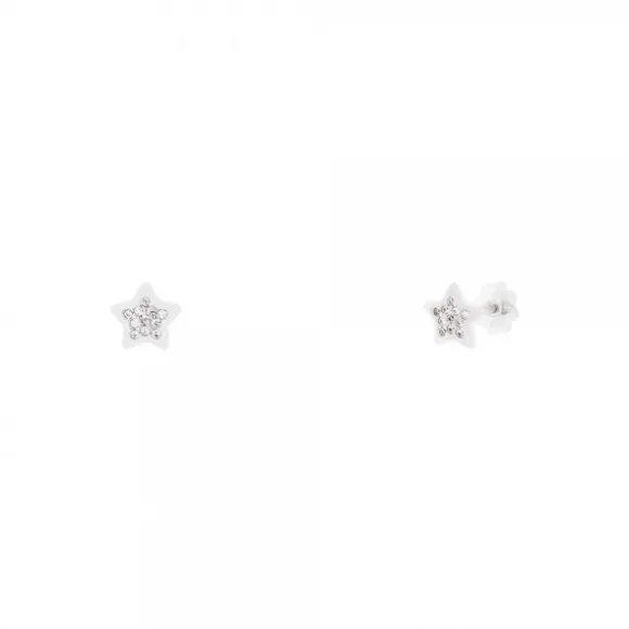 Pendientes Bebé Estrella Oro Blanco y Circonitas 6mm