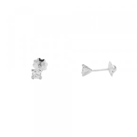 Pendientes Bebé Oro Blanco y Circonita Engarzada 3mm