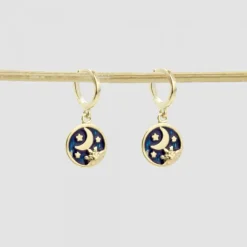 Pendientes Cripa Luna Plata Dorada y Esmalte Azul