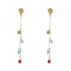 Pendientes Eguzkilore de Plata Dorada con Cristales Multicolor