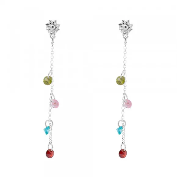 Pendientes Eguzkilore de Plata con Cristales Multicolor