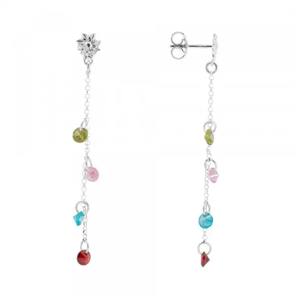 Pendientes Eguzkilore de Plata con Cristales Multicolor