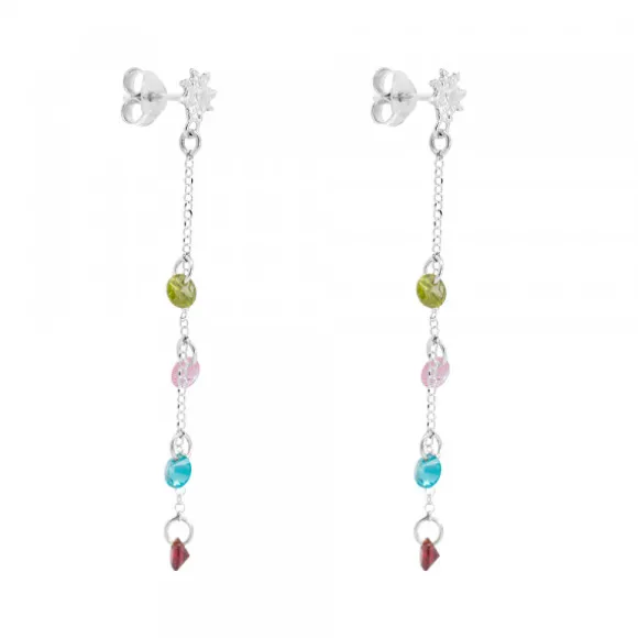 Pendientes Eguzkilore de Plata con Cristales Multicolor