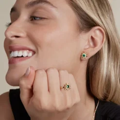 Pendientes Eguzkilore Oro y Esmeralda