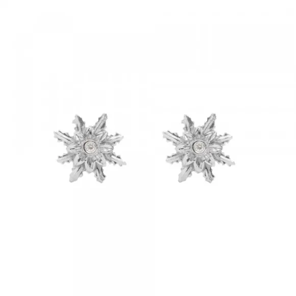 Pendientes Eguzkilore Oro Blanco y Brillante 9mm