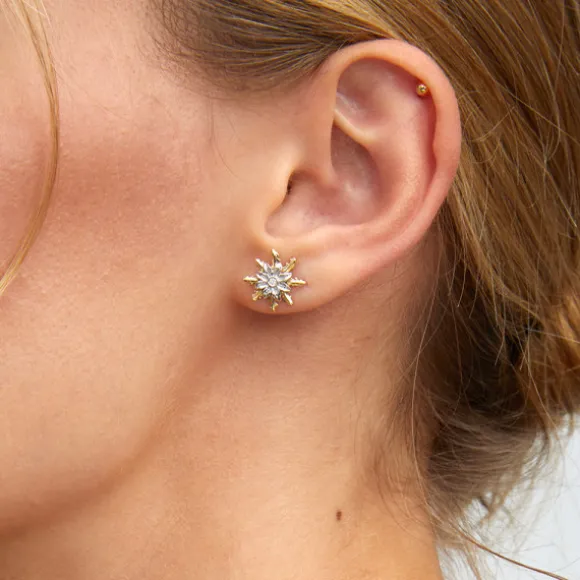 Pendientes Eguzkilore Oro Bicolor y Brillante 12mm