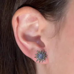 Pendientes Eguzkilore Plata Negra y Circonitas Azules 14mm