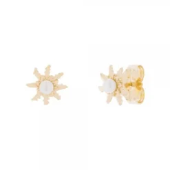 Pendientes Eguzkilore Plata Dorada y Perla 11mm