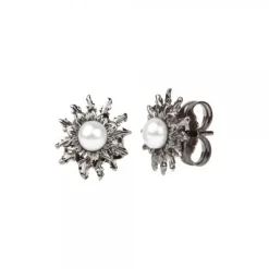 Pendientes Eguzkilore Plata Negra y Perla 14mm