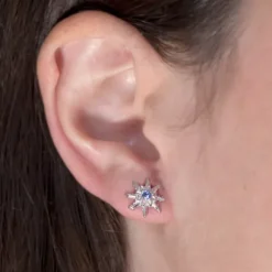 Pendientes Eguzkilore Plata y Circonita Azul 11mm