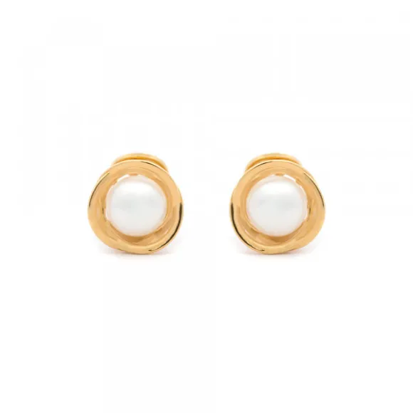 Pendientes Hariak Plata Dorada y Perla 13mm