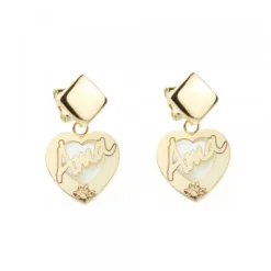 Pendientes Largos Corazón Ama Plata Dorada