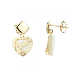 Pendientes Largos Corazón Ama Plata Dorada