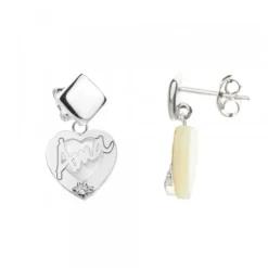 Pendientes Largos Corazón Ama Plata