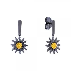 Pendientes Largos Eguzkilore Plata Negra y Circonitas Amarillas