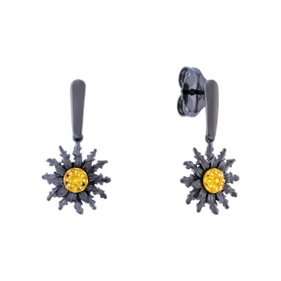 Pendientes Largos Eguzkilore Plata Negra y Circonitas Amarillas